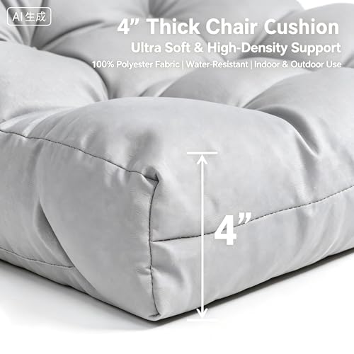 Image of QILLOWAY Outdoor Chair Cushion for Patio Furniture, Waterproof Patio Cushions with Ties, Fade Resistant Replacement Pads for Outdoor Rocking Chairs,Grey
