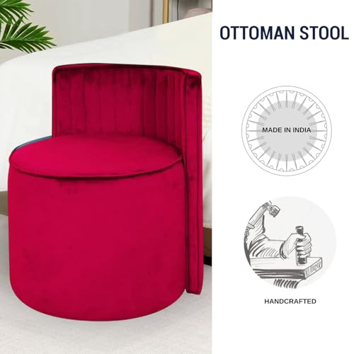 Image of Ottoman Stool for Living Room | Poof Puffy Foot Rest Stool | Upholstered Sitting Pouffe with Backrest | Pouf Mudda for Dressing Table, Home Decor & Office (Red)