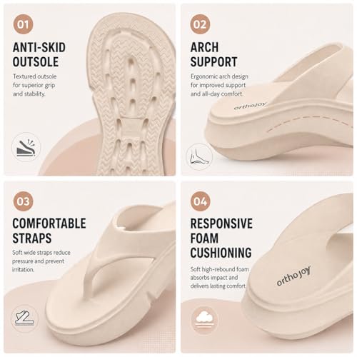 Image of ORTHO JOY Orthopedic Slippers for Women | Soft Cushioned EVA Flip Flops with Arch & Heel Support | Lightweight Anti-Slip Platform Thong Slides for Daily Wear, Indoor & Outdoor