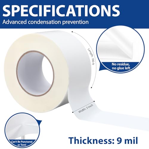 Image of Treela 6 Rolls Vapor Barrier Tape 3 inch x 180' 9 Mil White Polyethylene Tape, Moisture Barrier Seal Seam for Crawl Spaces Underlayment Insulation Plastic Liners More