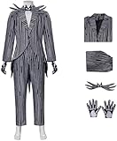 jack skeleton disfraz 6 Windskids Jack Disfraz Hombre Cosplay Christmas Eve Jack Skellington Gótico Vintage Rayas Top Pantalón Pajarita Guantes Set para Fancy Dress Up Halloween Carnaval Fiesta Mascarada Performance Costume