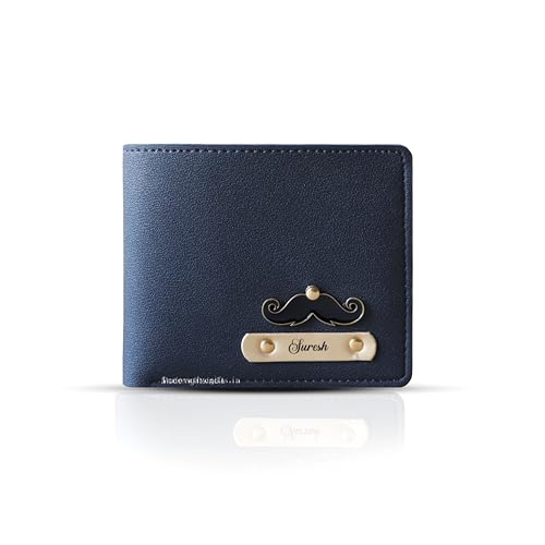 Image of Innovative Gifts Men's Personalized Wallet I Stylish Vegan Leather Slim Purse with Name & Charm I Customized Unique Gift for Birthday Anniversary Men Boy Love Husband Employees Clients (Blue)