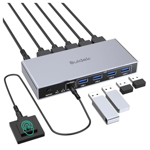 SUIDEK HDMI KVM Switch 1 Monitor 2 Computers, 4K@60Hz USB 3.0 KVM Switcher with 4 USB Ports for 2 Computers Share Keyboard Mouse Printer, Include Desktop Controller, 2 USB Cables and Power Adapter