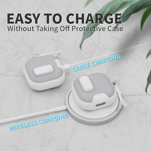 Image of for AirPods 4 Case with Lock,TPU Leather Texture Protective Durability Anti-Lost & Shockproof Protective Cover Accessories with Cleaning Kit in Keychain for Apple AirPods 4 Generation (White /Grey)