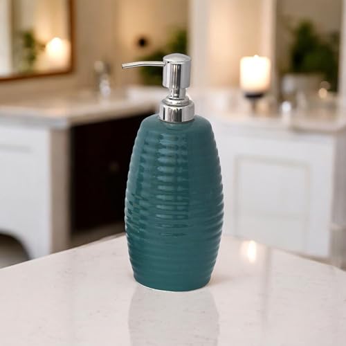 Image of Ceramic Soap Dispenser 330ml (Set of 1) | Refillable Hand Wash, Lotion & Sanitizer Pump Bottle for Bathroom & Kitchen | Green