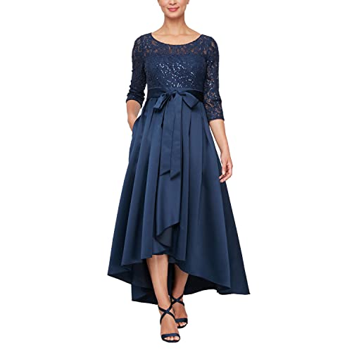 Image of Alex Evenings Women's Satin Ballgown Formal Event Dress with Pockets and Tie Belt (Petite and Regular Sizes)