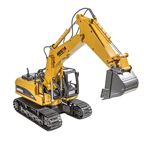 Remote Control Excavator Metal Shovel | 1:14 Scale 4WD 15 Channel RC Excavator Construction Truck Electric Vehicles 24Ghz Radio Remote Controlled Cars Toys (Yellow/Black)