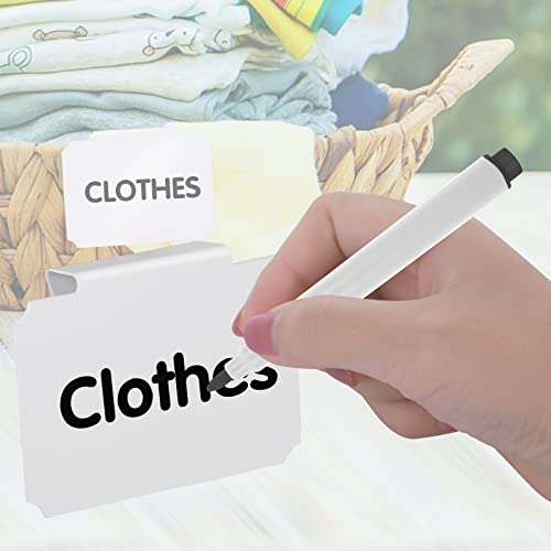 Abeillo 12 Stück/Set Etikettenhalter Clip, PVC Korb Etiketten, Etikettenhalter Abnehmbare Clips Etiketten für Aufbewahrungsbehälter Organisationsbox Lagerung Körbe (10 Weiß Clip, 2 Schwarzer Stift)