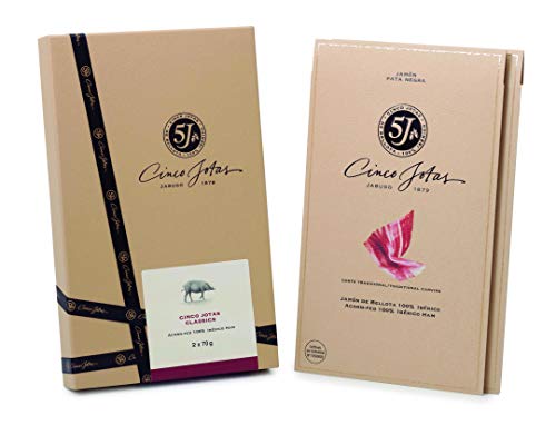 CINCOJOTAS, Los dos clásicos, 1 sobre envasado al vacío de Jamón Bellota 100% Ibérico 5J (80gr) + 1 sobre de Paleta Bellota 100% Ibérica 5J (80gr)