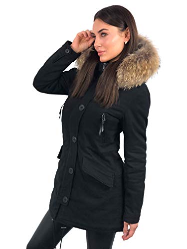 SOVENTUS FASHION Damen Echtfell Winterjacke Jacke Parka Winter Mantel Fell Pelz schwarz Cover