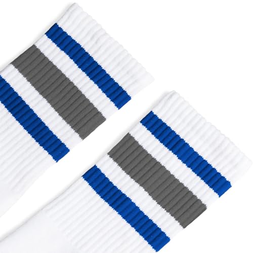 Royal and Grey Stripes | White White Crew S/M2