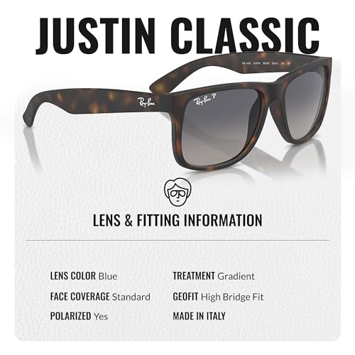 Image of Ray-Ban RB4165 JUSTIN CLASSIC Square Shaped Sunglasses for Men with Official RAYBAN Eyewear Kit