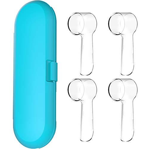 Estojo de viagem para escova de dentes elétrica para escovas de dentes Oral-B - 4 peças de capas de cabeça de escova de dentes compatíveis com cabeças de escova de dentes elétrica Oral B, Azul