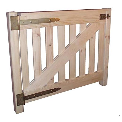 Bastionshop - Gartentor Holz, Gartentür aus Holz - Rustikale Holztor mit Pfosten und Verriegelung, Zauntor aus massivem Kiefernholz, Lattenzaun Tor - Unlackiert, Gate - 120x85cm (v.13)