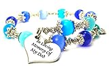 in Loving Memory of My Dad Cat's Eye Wrap Charm Bracelet in Sapphire Blue and Aqua Blue