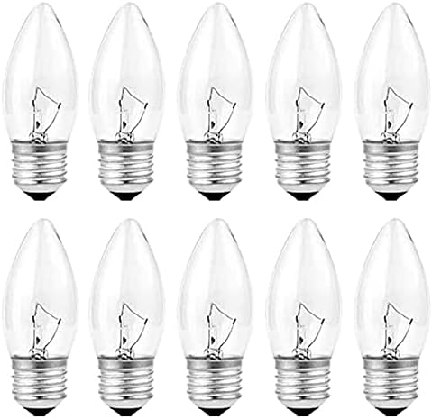BUBYVV 40W Incandescent Torpedo Tip Chandelier,Incandescent Light Bulb, Clear Finish, Decorative, Chandelier F Type Flame Tip, E26/E27 Medium Base (10)