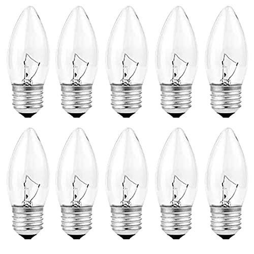 Bubyvv 40W Incandescent Torpedo Tip Chandelier,Incandescent Light Bulb, Clear Finish, Decorative, Chandelier F Type Flame Tip, E26/E27 Medium Base (10) #TOP2