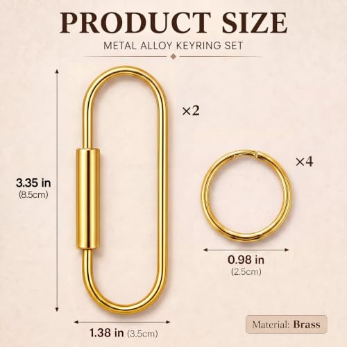 Image of WILLBOND Brass Carabiner Key Ring Locking Screw Carabiner Clips Round Key Rings Keychain Kit for Handbags Purse Bag Charm