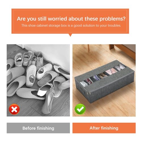 Cotton-linen-6-grid-Storage-Container-With-Handle-Transparent-Window-Design-Durable-Foldable-Dust-Proof-Non-woven-Shoe-Storage-Box-Underbed-Use