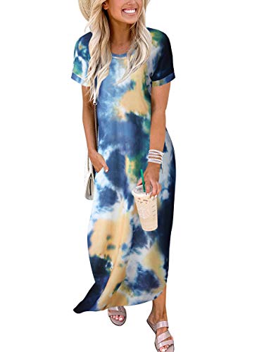 Image of ANRABESS Womens Summer Maxi Dress Short Sleeve Casual Loose Long T Shirt Dresses Split Vacation Beach Sundress Travel Outfits