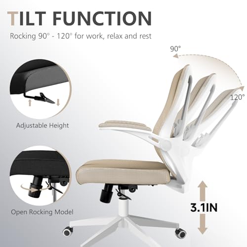 Image of Ergonomic Office Chair with Lumbar Support, High Back Mesh Desk Chair with Flip-Up Arms, Adjustable Computer Task Chair, Khaki