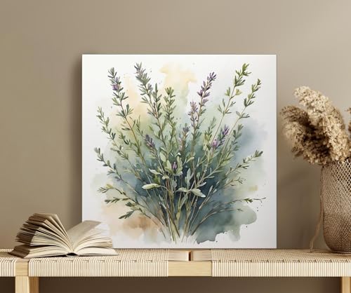 Peinture minimaliste de thym 60x60cm pour habiller un mur vide de cuisine
