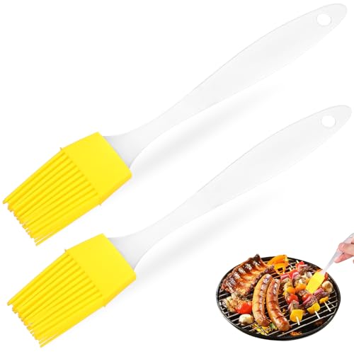 HOMSFOU Pincel de Silicona para Repostería 2 Unidades Color Amarillo, Cepillo de Aceite Multiusos para Hornear, Parrilla y Cocina, Utensilio de Silicona Resistente y Fácil de Limpiar