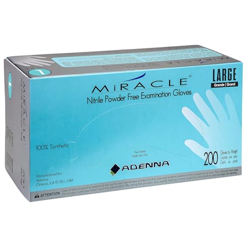Adenna Miracle 4 mil Powder-Free Nitrile Exam Gloves, Medical Grade, Blue, Large, Box of 200