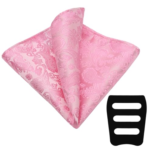 GHTIYLP Mens Handkerchiefs with Pocket Square Holder Paisley Pocket Square Handkerchief for Men Wedding Party Business (Pink)