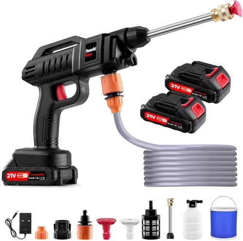 Ankishi 1500W Cordless Pressure Washer with 2 * 2.0Ah Battery, 21V Portable High Pressure Washer, Car Washer Kit with 2 Nozzles(0°,40°), 16.4FT Hose, Connector, Foam Bottle Pressure Cleaner for Car