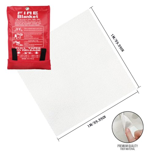 Image of Emergency Fire Blankets 2 Pack 39 inch*39 inch, Fiberglass Fire Blanket for Emergency Survival Safety, Emergency Retardant Blanket for Kitchen House Camping Car Office Warehouse, with Hooks*2 (002)