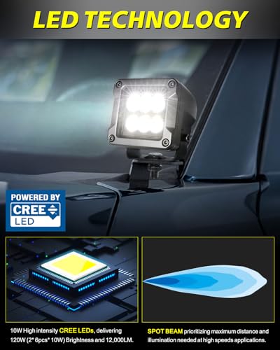 Image of 3 Inch LED Pods 120W CREE LED Cubes 3x3 Offroad Driving Lights | Focus Spot Beam, High Intensity CREE LEDs Square LED Cube Lights Ditch Lights Headlight for Truck Motorcycle Pickup UTV ATV