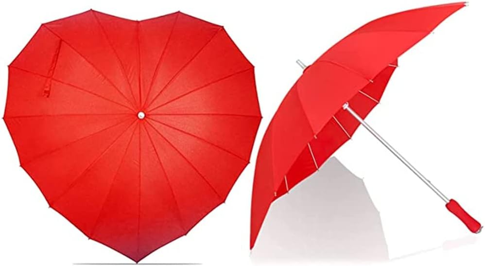 Forever Love Parasol Red Heart Shaped Girls Umbrella for Valentine, Wedding, Engagement and Photo Props