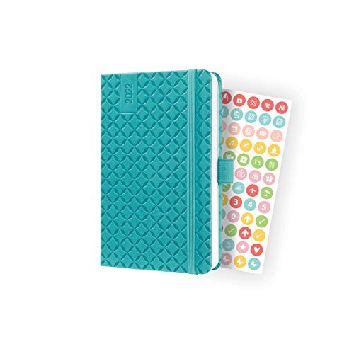 SIGEL Jolie J2102 Weekly Planner 2022, Approx. A6, Turquoise, Hardcover, 174 Pages, with Cheerful Calendar