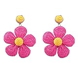 Pendientes de gota de flor grande sexy bohemio para mujer, hechos a mano, rafia colorida flor...