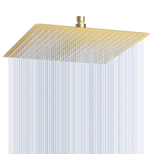 KINLIV 16 inch Brushed Gold Large Rain Shower Head Ceiling Mount - All Metal 304 Stainless Steel, Full Body Rainfall Shower with 324 Silicon Nozzles - Waterfall Bathroom Square Showerhead by KINLIV - Used condition - US$58.80
