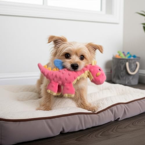 goDog Hundespielzeug Drache mit Kauschutz-Technologie, Plüsch, robust, klein, Korallenfarben, Small