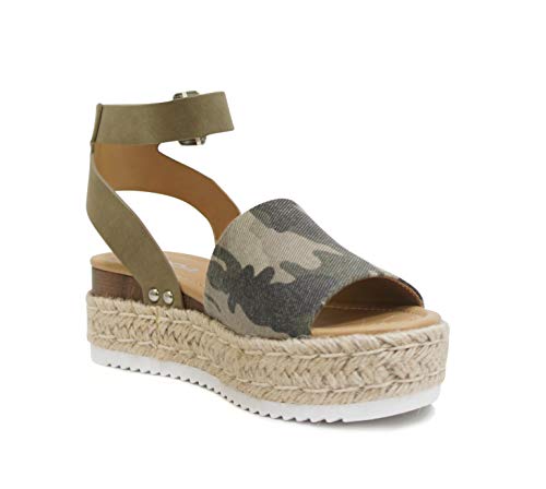 Image of Soda Topic Open Toe Buckle Ankle Strap Espadrilles Flatform Wedge Casual Sandal