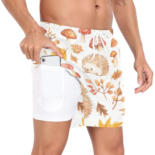 Autumn Hedgehog Mushroom Men's Swim Trunks with Liner Quick Dry Beach Shorts Swimwear Bathing Suit S-XXL4