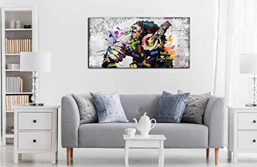 Large Canvas Wall Art Graffiti Gorilla With Headphones Picture For Living Room Bedroom Funny Wall Decor Ready To Hang Size 40" W X 20" H #TOP5