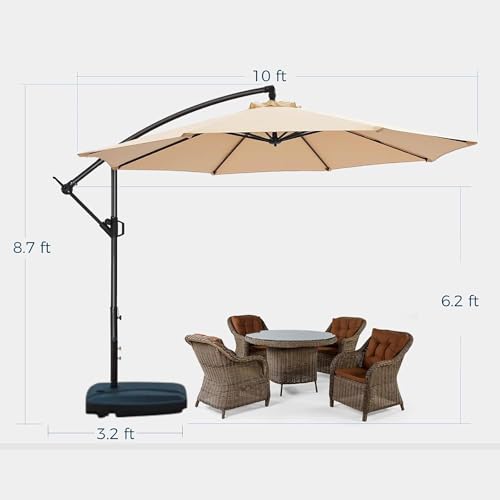Image of THESHELTERS 10ft Side Pole Round Outdoor Garden Umbrella with Movable 60Kg Heavy Water Base Stand for Patio, Terrace, Cafe and Poolside | Waterproof Big Size Outdoor Umbrella