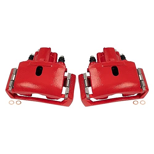 Image of TRQ Rear Brake Caliper Set Painted Red Compatible with 2007-2009 Chrysler Aspen 2004-2009 Dodge Durango 2002-2010 Ram 1500 2003 Ram 1500 Van 2003 Ram 2500 Van 2003 Ram 3500 Van