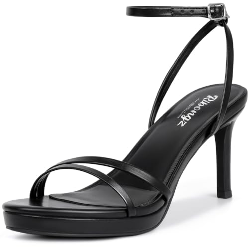 Image of RIBONGZ High Heels for Women Kitten Heeled Sandals with Ankle Strap Round Open Toe Strappy Stiletto Heels Comfort Summer Wedding Party Evening Prom Daily Dressy Shoes