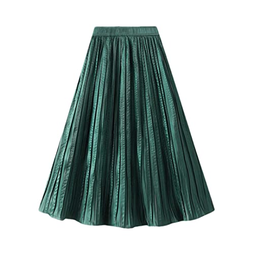 Jupe plissée d'été taille haute Hndudnff coupe trapèze mi-longue verte en taille unique