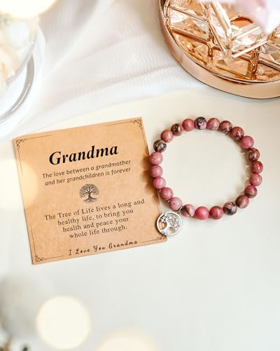 Health & Peace Tree of Life Bracelet for Grandma, Natural Stone with Sparkling Metal Charm, Mother's Day Gift with Blessing Card for Wellbeing and Protection4
