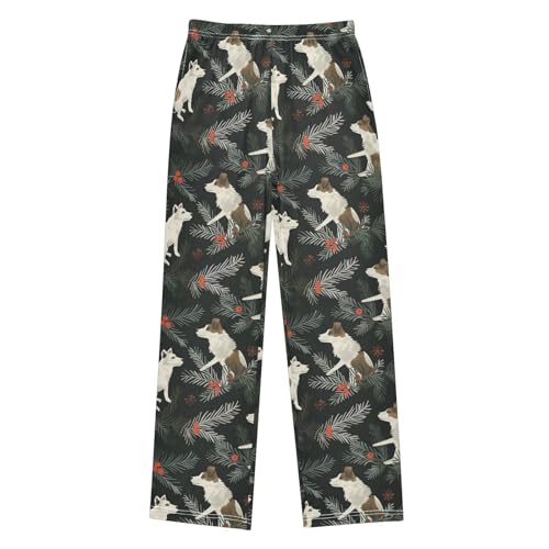 ALAZA Dog Merry Christmas Leaves Pajama Pants Long Sleep Pant Pajama Bottoms Elastic Waist with Pockets