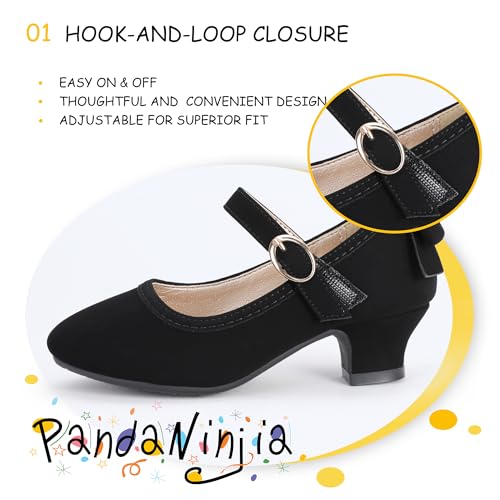 Image of PANDNAINJIA Girls Dress Shoes Toddler Heels Mary Jane Pumps | Little Big Kids Low Heel Flower Girl Bow Wedding Party Church Communion Princess Shoes