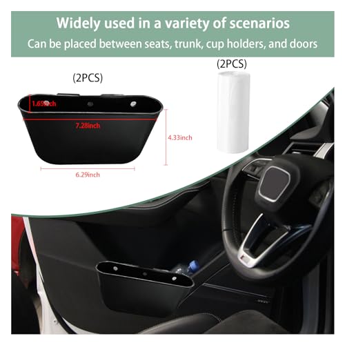 Image of Augeny 2PCS Mini Car Trash Can Bin with Roll Trash Bag, Bag Hanging Storage Pockets Leak-Proof Organizer, Waterproof Garbage Bin, Auto Garbage Container Bin (Black)