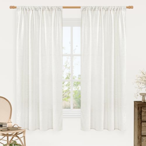 Image of LAMIT Light Filtering 63 inch Length Linen Curtains, Soft Linen Textured Rod Pocket Neutral Boho Drapes Window Treatment Panels for Living Room /Bedroom, 2 Panels Set, 42 x 63 Inch, Ivory White