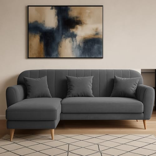 Image of Atticus LHS 4 Seater L Shape Sofa Set for Living Room (Black Fabric) Premium Fabric Sofa Set